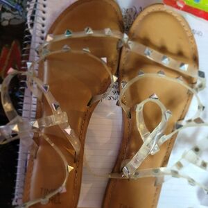 Time and Tru Tan Sandals with Transparent Straps